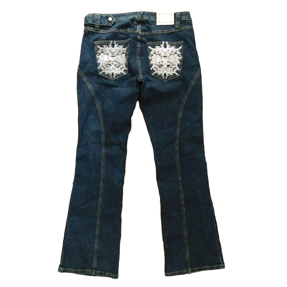 Virgin Only Blue Jeans Flare Stretch, Dragonfly Embroidered women's Jrs 13 NWT